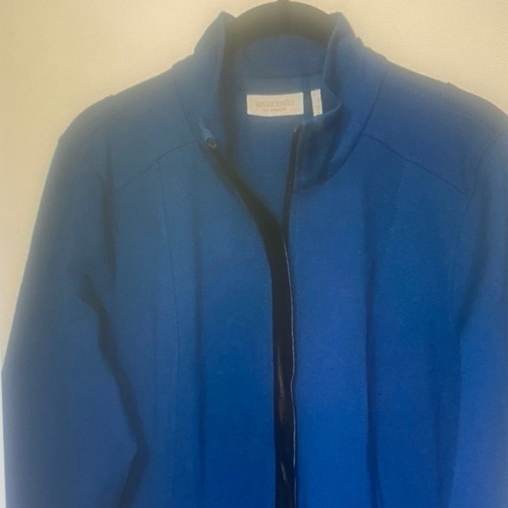 Chicos Weekends Teal Zipper Jacket Faux Leather Trim Size 2 EUC